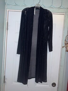 NY Collection Black Long Open-Front Knit Cardigan